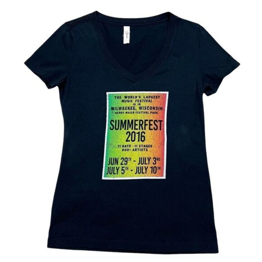 Summerfest 2016 Black‎ Concert Slim Fit V-Neck Tee T-Shirt Size Small